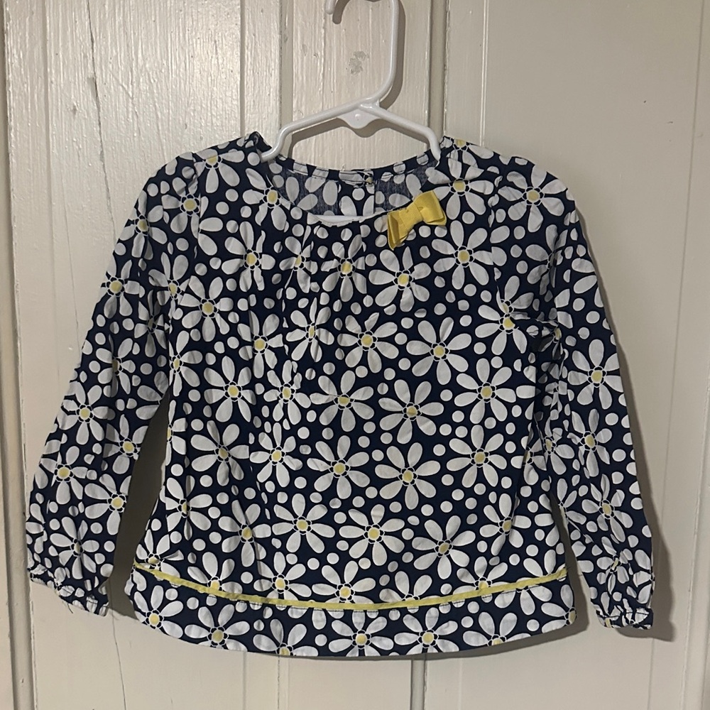 Gymboree Floral Navy Blouse with Yellow Accent